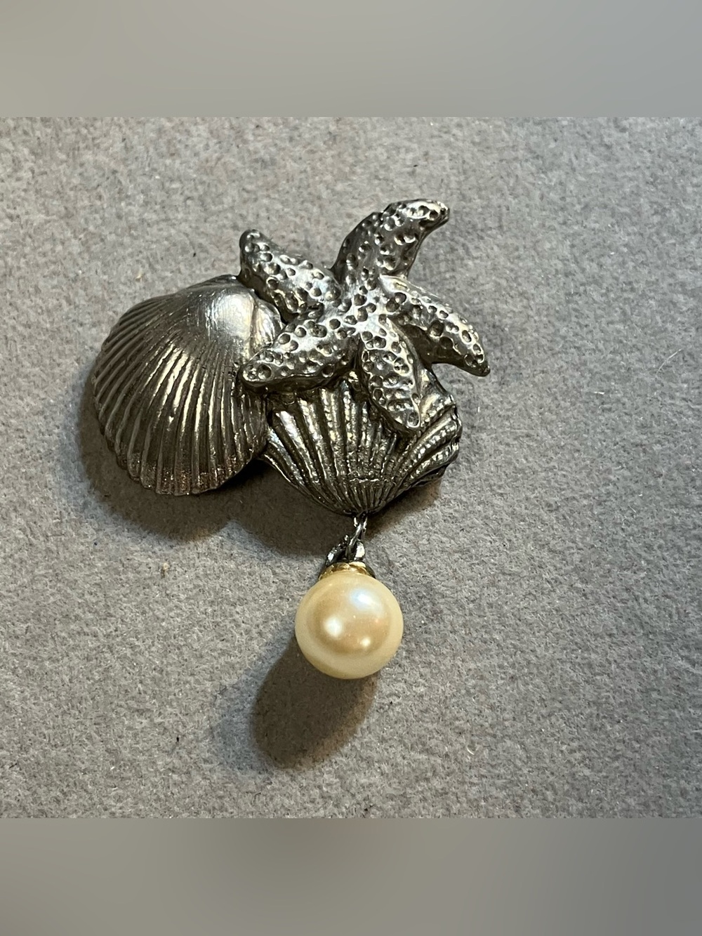 Vintage 1990 Seagull Pewter Canada Seashell Starfish Brooch Vacation Beach